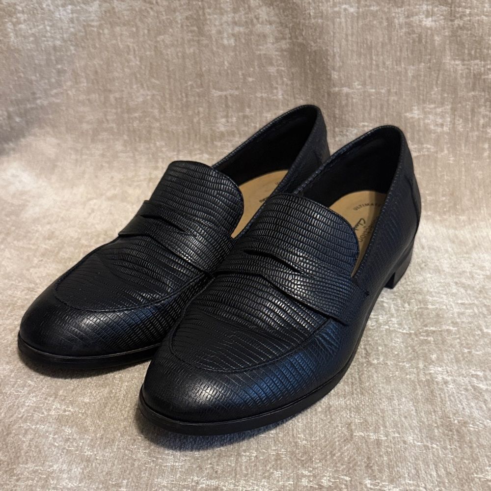Collection by Clarks Textured Black Penny Loafers